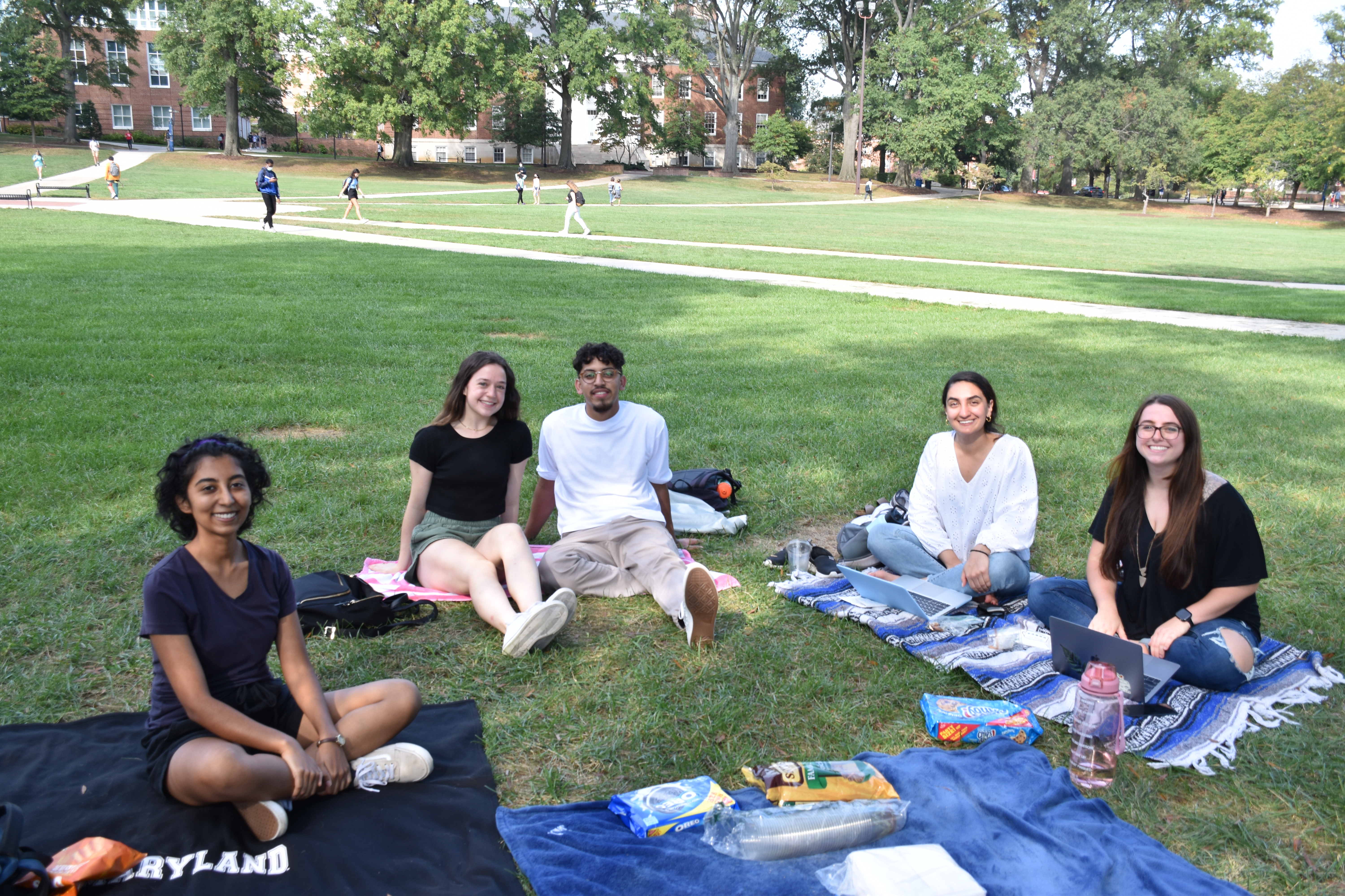 Five Students having a picnic